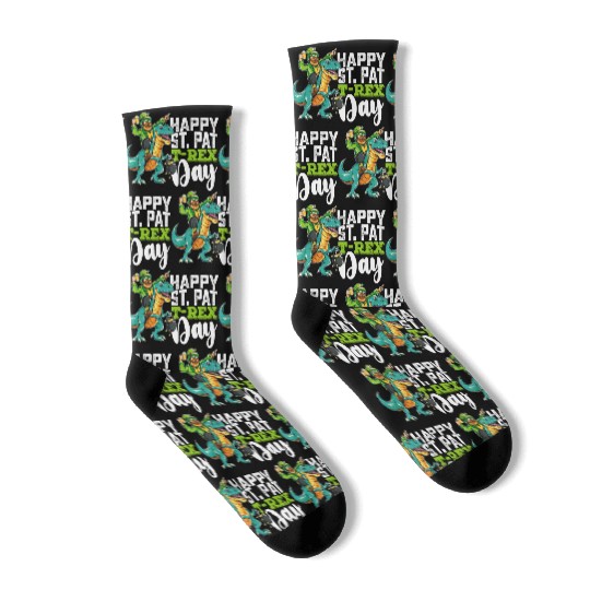 Happy St Patrick's Day Pat T Rex Dinosaur Socks