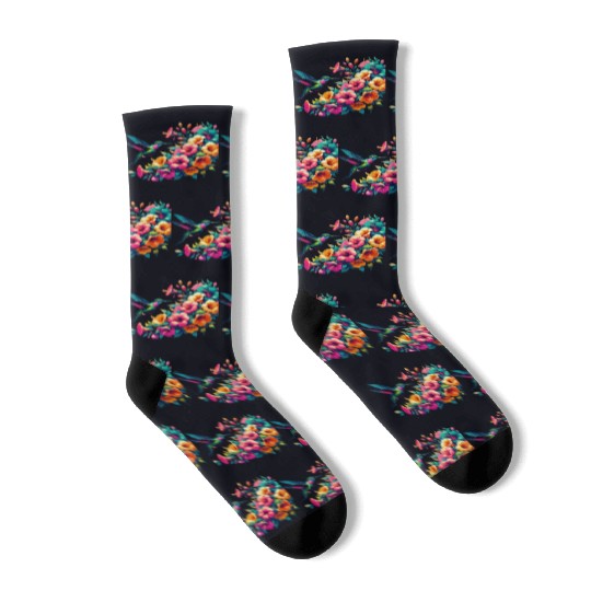 Hummingbird and Hibiscus Blossom Art Socks