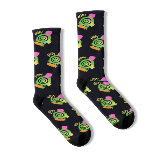 Green Black Graffiti Face Socks