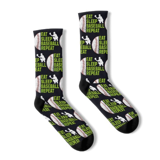 Eat Sleep Baseball Repeat Baseball Player Socks
