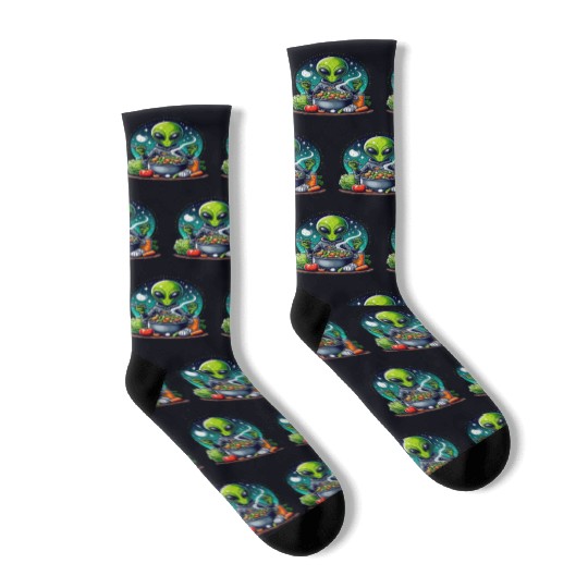 Alien chef cooks vegetable soup Socks