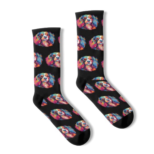 Watercolor Colorful Cavalier King Charles Spaniel Socks