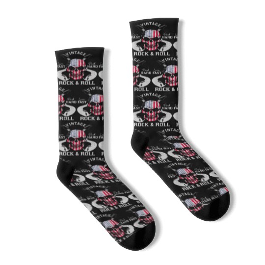 Rock & Roll Guitar Skull USA Flag Gift Socks