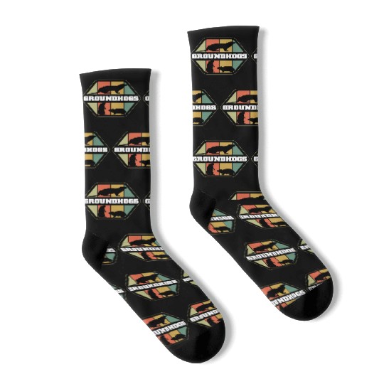 Groundhogs Silhouette Retro Vintage Groundhog Day Socks