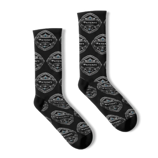 SILVER BLACK PATIENCE TEXT AI GENERATED Socks