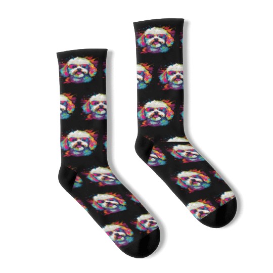 Watercolor Colorful Bichon Frise Socks