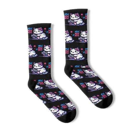 Cat Play Console Game Pew Pew Pew Socks
