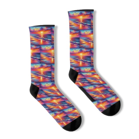 Sunset Serenity: Pastel Beachscape Socks