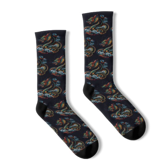 Colorful Dragon Zodiac Chinese Dragon Art Socks