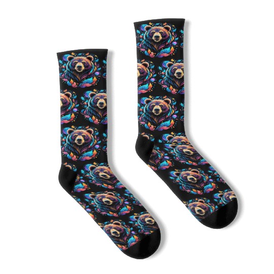 Mystical Galaxy Bear - Celestial Wilderness Art Socks