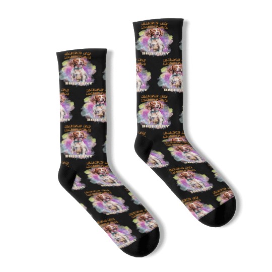 Surrealism Starry Night Brittany Spaniel Dog Socks