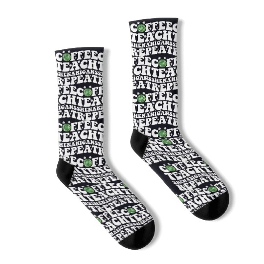 Coffee Teach Shenanigans Repeat Disco Ball Teacher Socks