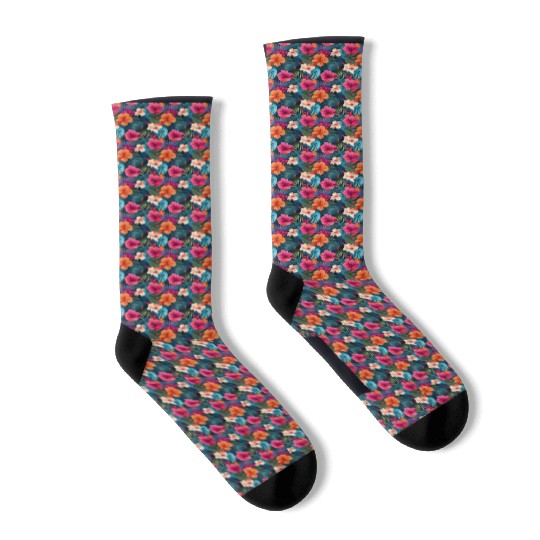 Exotic Hibiscus Botanical Pattern Socks