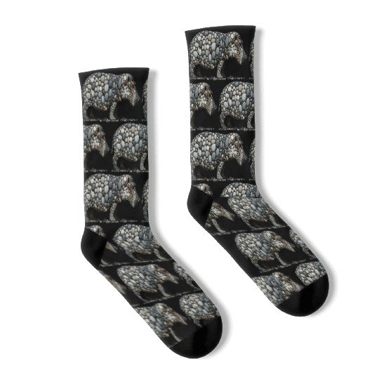 Monochrome Mosaic Hippopotamus -Pebble Art Socks