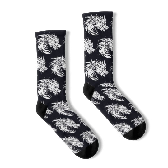 Roaring Chinese Dragon In Tattoo Style Socks