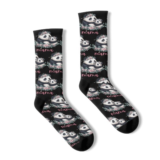 Panda Lover I Mama Panda And Cub Mother's Day Socks