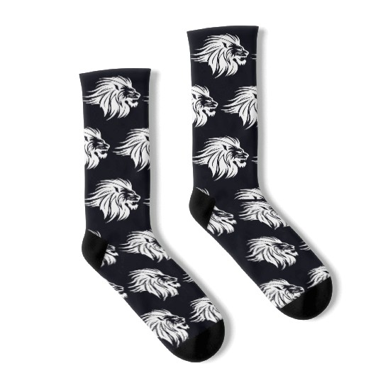 Waving Mane Lion Head Tattoo Ink Style Socks