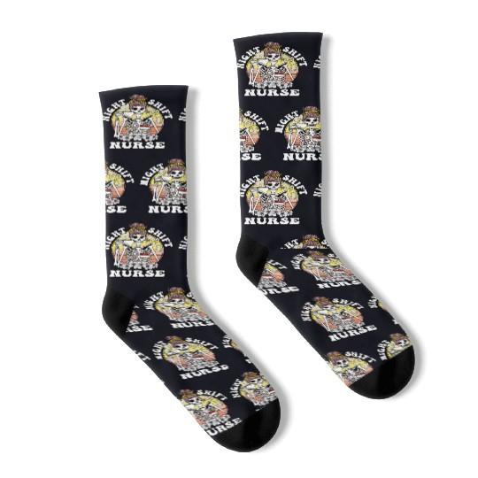 Funny Night Shift Nurse Skeleton Halloween RN Socks