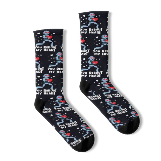 You Reboot My Heart Robot Valentine Robotics Socks