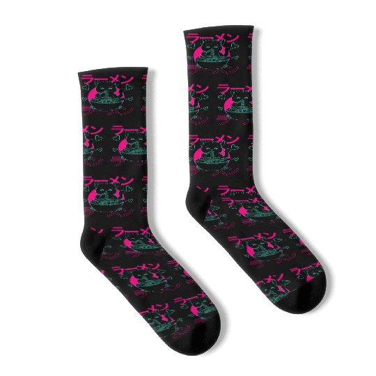 Aesthetic Anime Ramen Cat Retro Japanese Socks