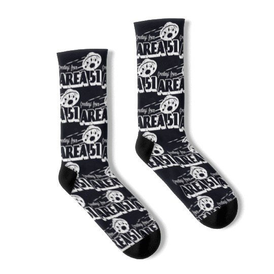 Greetings From Area 51 Vintage Funny Alien Gift Socks
