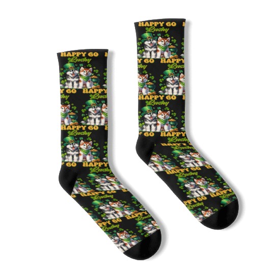 Happy Go Lucky Cute Husky St Patricks Day Socks
