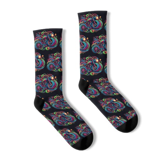 Abstract motorcycle design cartoon neon Socks