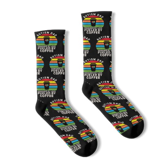 Autism dad powered by coffee sunset Socks