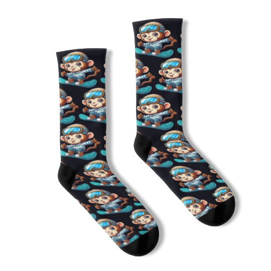 Monkey Chimpanzee Snowboarder Winter Sports Socks