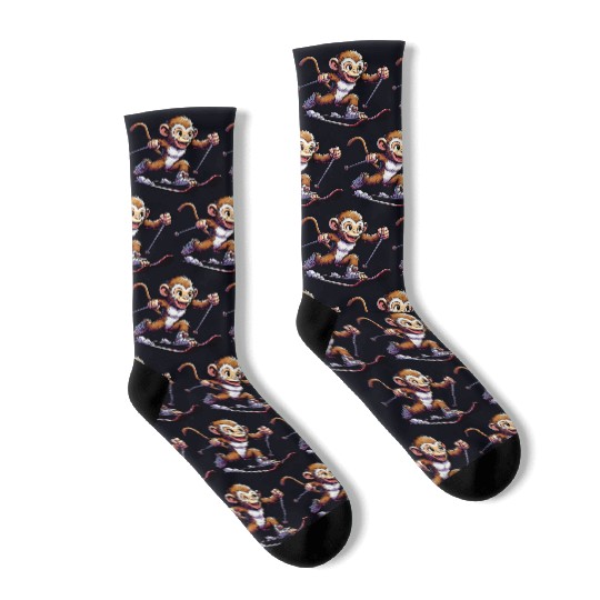 Monkey Chimpanzee Skier Winter Vacation Design Socks