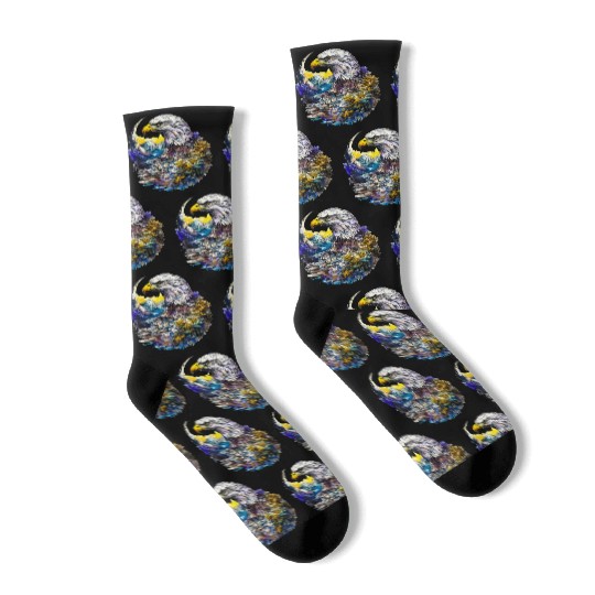 Wilderness Watercolor Forest Moon Eagle Socks