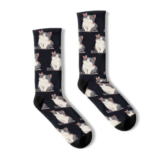 Cute Kawaii Cat and Butterfly Socks