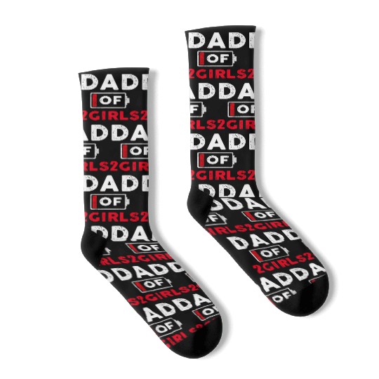 Dad Of 2 Girls Battery Low Daddy Father's Day Gift Socks