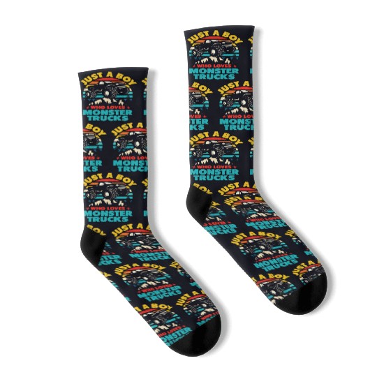 Just A Boy Who Loves Monster Trucks Toddler Kids Socks