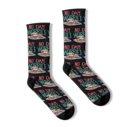 No Dam Worries Sloth on The Beach Relax Socks