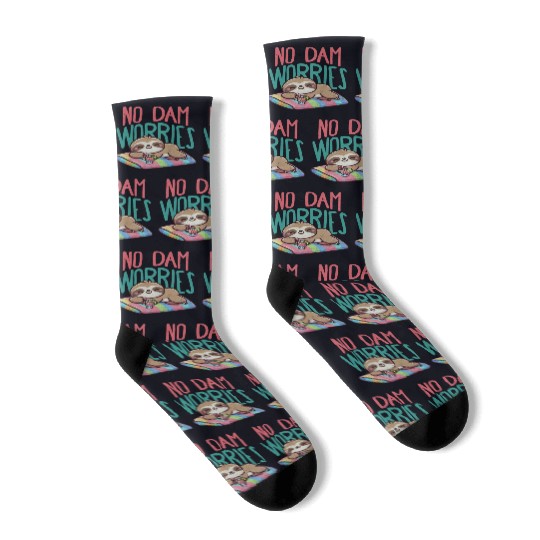 No Dam Worries Sloth on The Beach Relax Socks