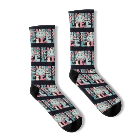 Teacher Life Happy Face Teachers Day Retro Socks