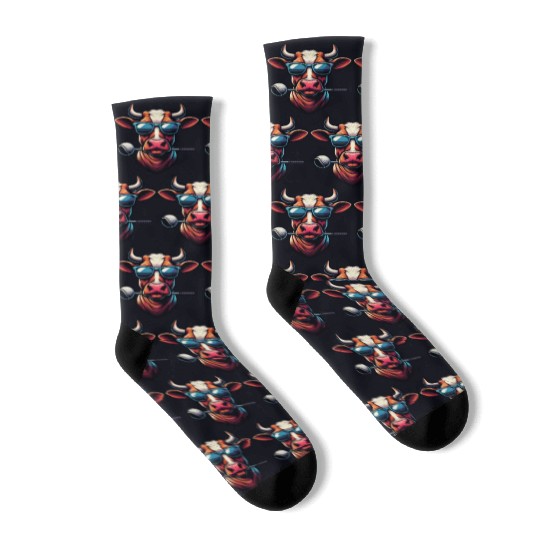 Cow Golfer Golf Course Dog Owner Socks