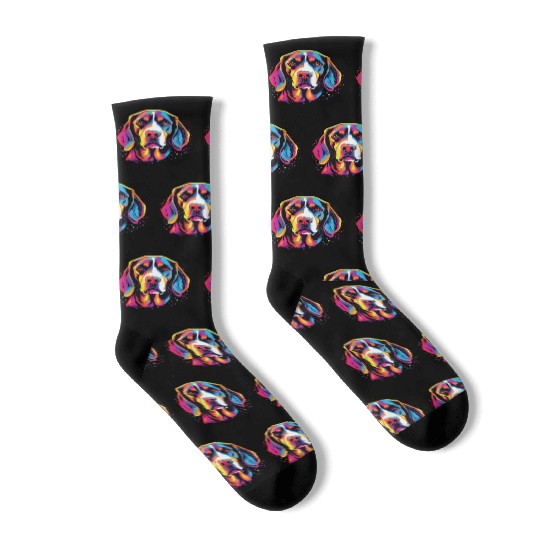 Watercolor Colorful Beagle Harrier Socks
