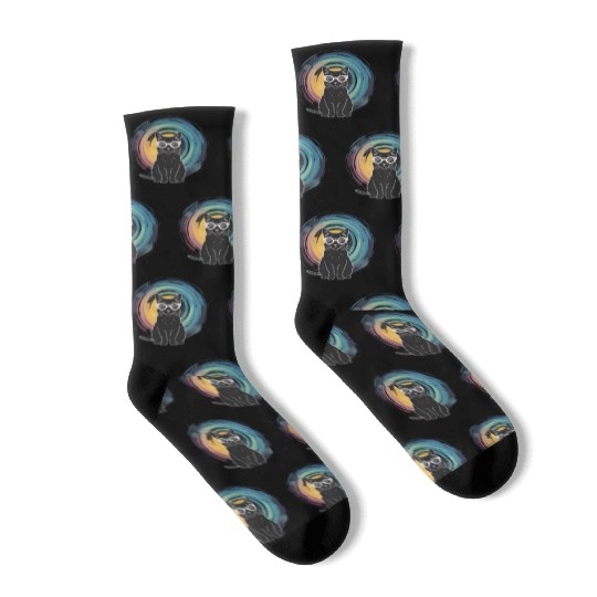 Solar Eclipse 2024 Cat Wearing Glasses Socks