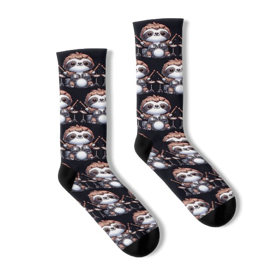 Cool Sloth Drummer Lazy Beats Design Socks