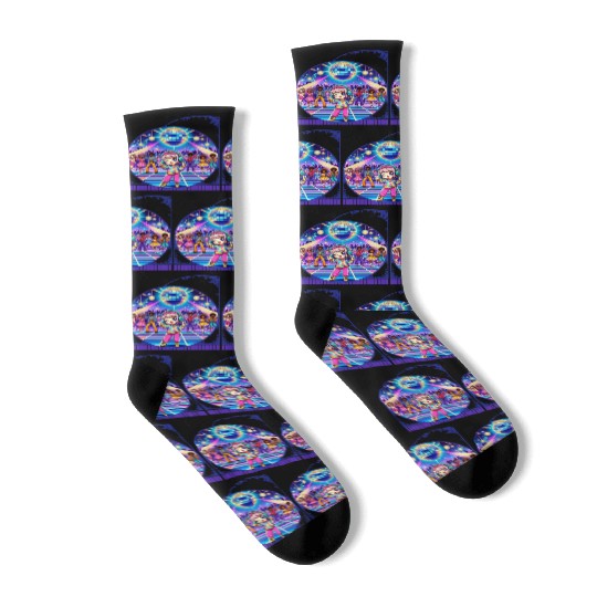 Kawaii Anime Girl's Cosmic Dance Party Neon Socks