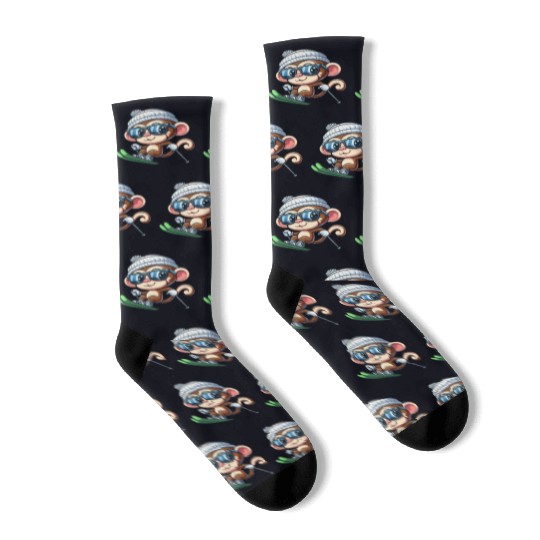 Monkey Chimpanzee Skier Skiing Socks