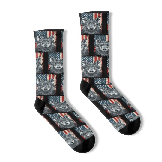 Wolf 4th of July American Flag Howling Wolves Socks