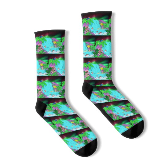 Northern Lights Waterfall Serenity with Swimmers Socks