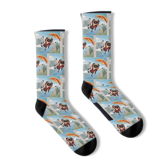 A pug skydiving Socks