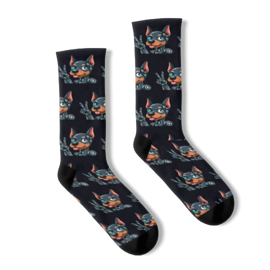 Cyborg Doberman Robot Dog Futuristic Design Socks