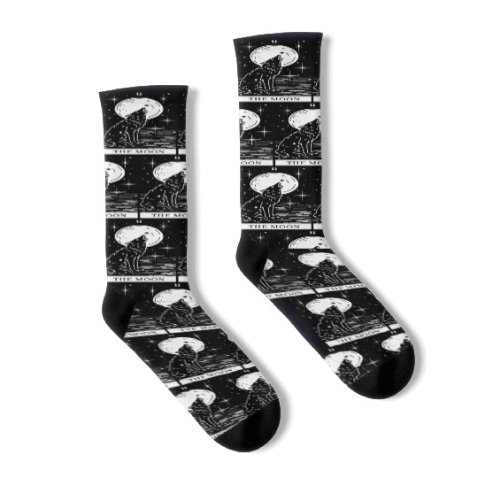 Tarot Card The Moon Wolf Howling Socks