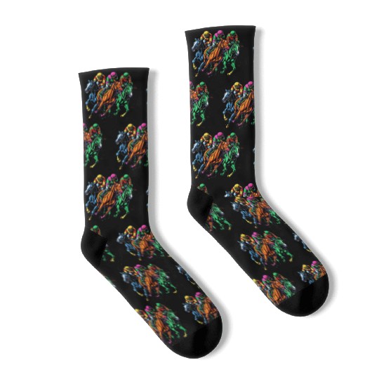 Horse Racing Painting Horse and Derby Lovers Socks