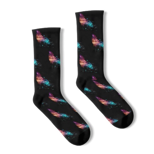 Wolf Print, Cosmic Wolves, Animal Print, Cosmos Socks